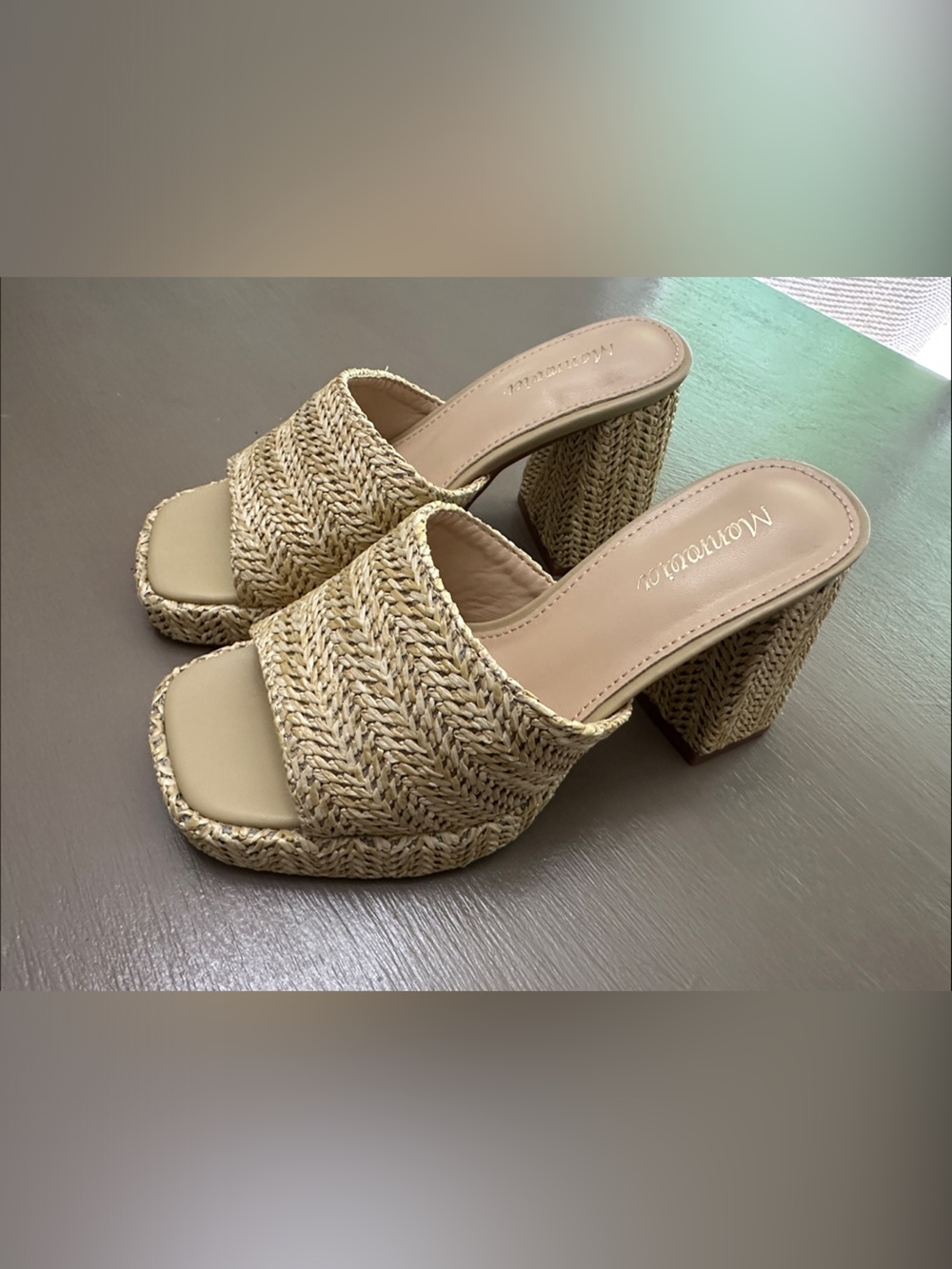 Monrovia Raffia Heeled Sandals Women's SlipOn Platform Wedge Block Heel Summer 6